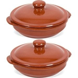 6x terracotta stoofpotten ovenschalen met deksel 18 cm