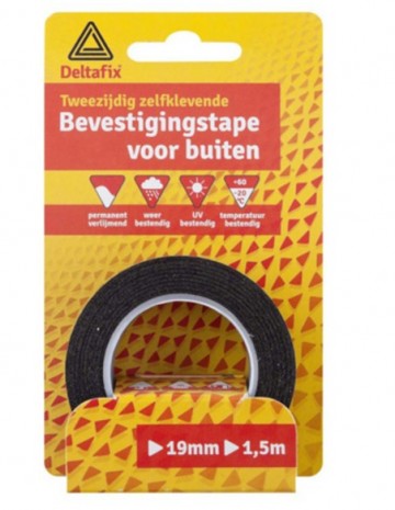 Deltafix tweezijdig bevestigingstape buiten zwart 15m x 19mm