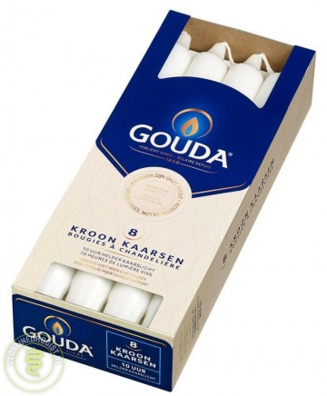 Gouda kroonkaarsen satijn wit 240 24 8st